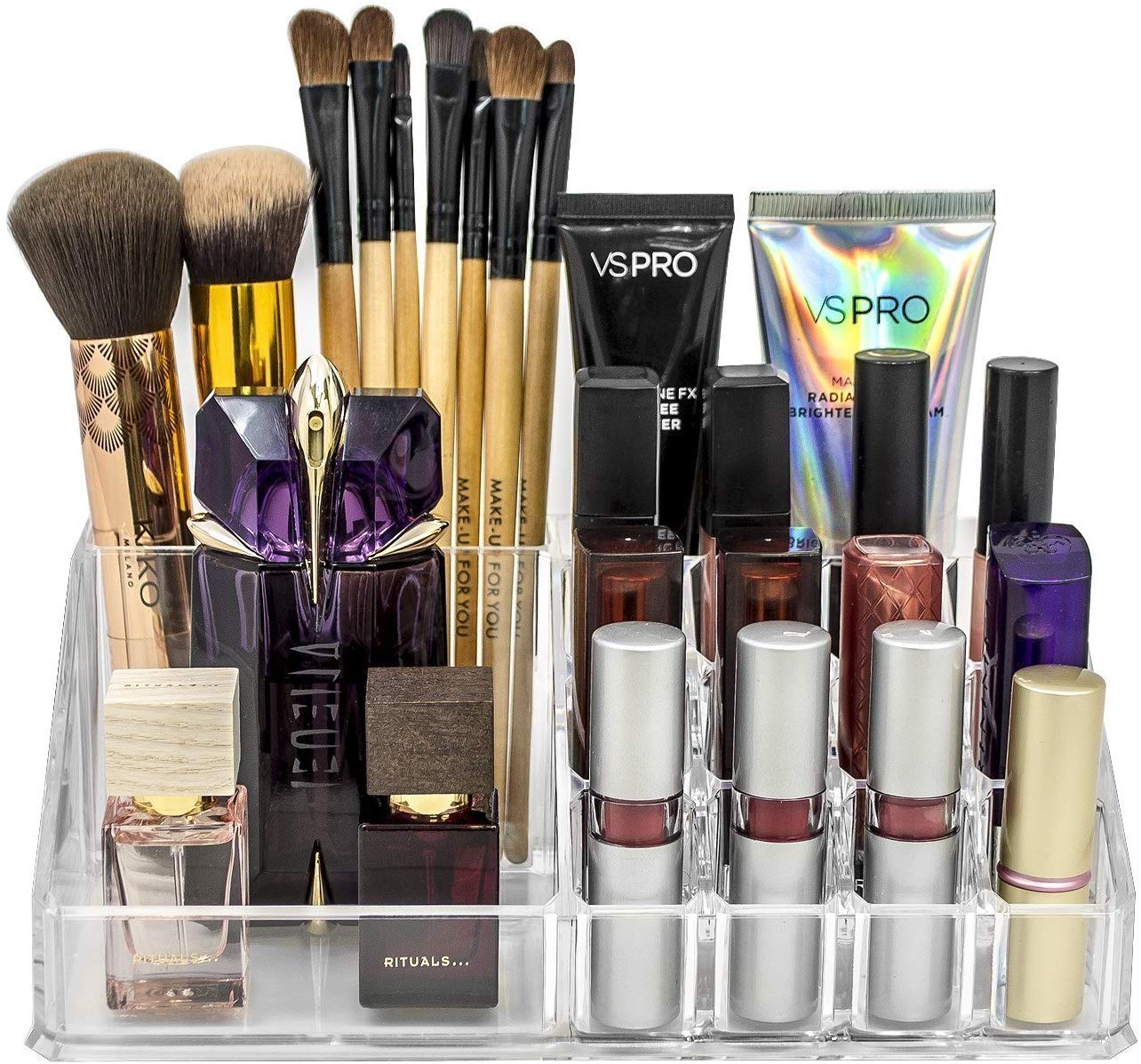 Acrylic Makeup Cosmetic Organizer, 16 Sections Cosmetic Lipstick Makeup Organiser Display Storage Stand Holder