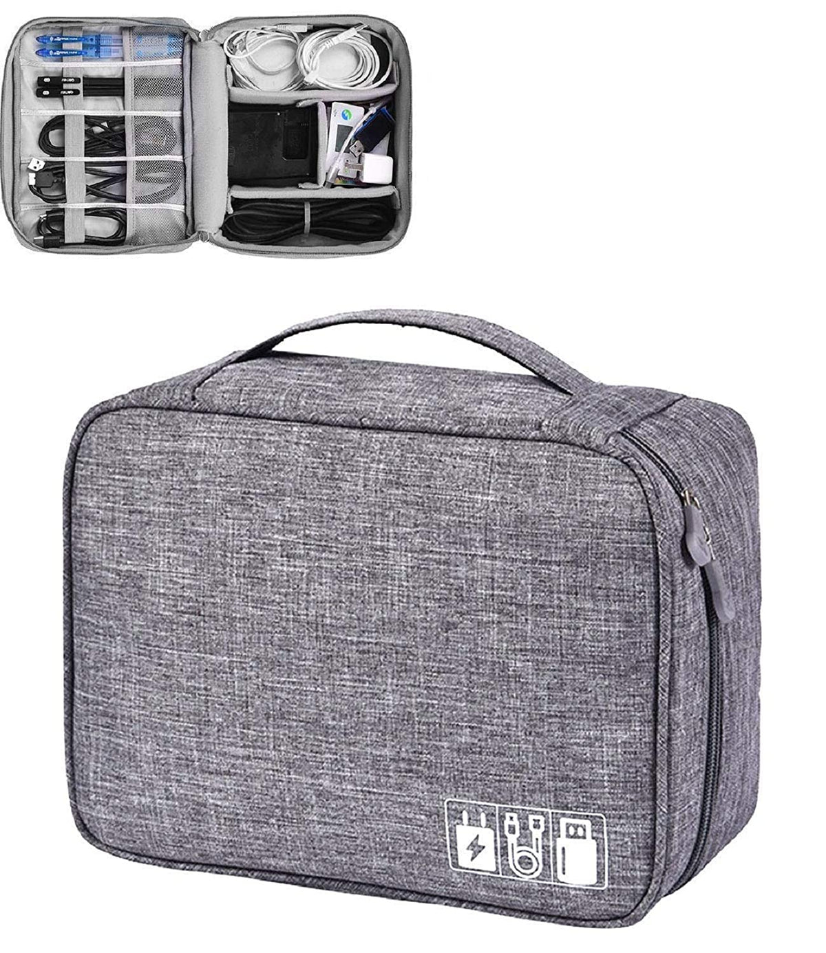 Gadget Organizer Electronics Accessories Organizer Bag, Universal Carry Travel Gadget Bag for Cables, Plug and More, Perfect Size Fits for Pad Phone Charger Hard Disk (Grey)