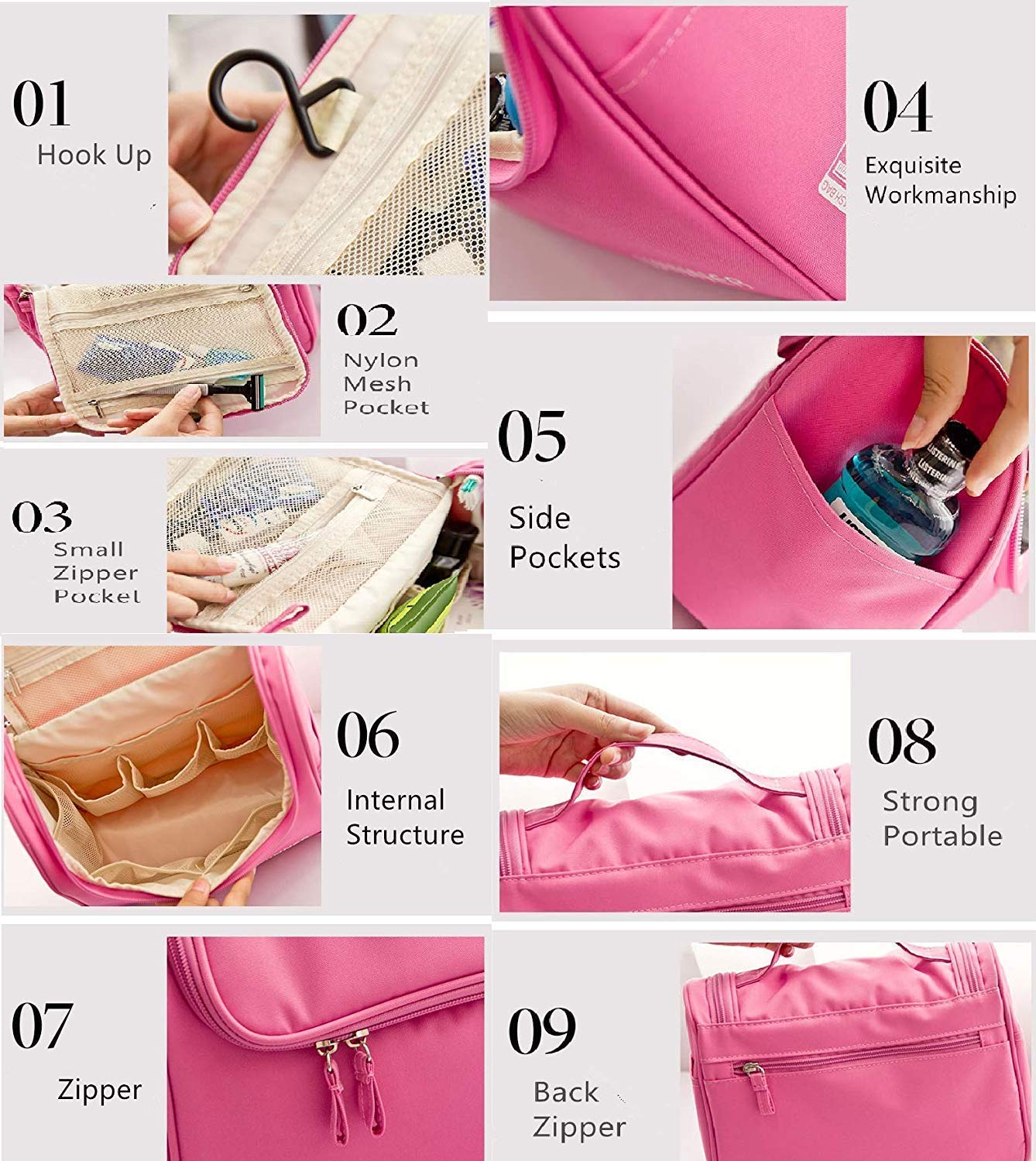 Multifunctional Extra Large Cosmetic Bag with Hook for Travel, Makeup Organiser, Cosmetic Pouch, Household Grooming Kit, Makeup Bag for Women | Assorted color (pink)