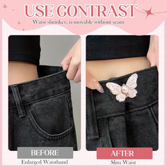 4 Sets Butterfly Jean Buttons Waist Tightener for Loose Pants, No-Sew Adjustable Waist Buckle Clips, Detachable Decorative Jean Button Pins for Women’s Jeans & Skirts
