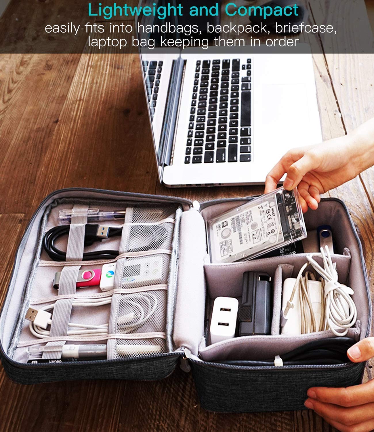 Gadget Organizer Electronics Accessories Organizer Bag, Universal Carry Travel Gadget Bag for Cables, Plug and More, Perfect Size Fits for Pad Phone Charger Hard Disk (Grey)