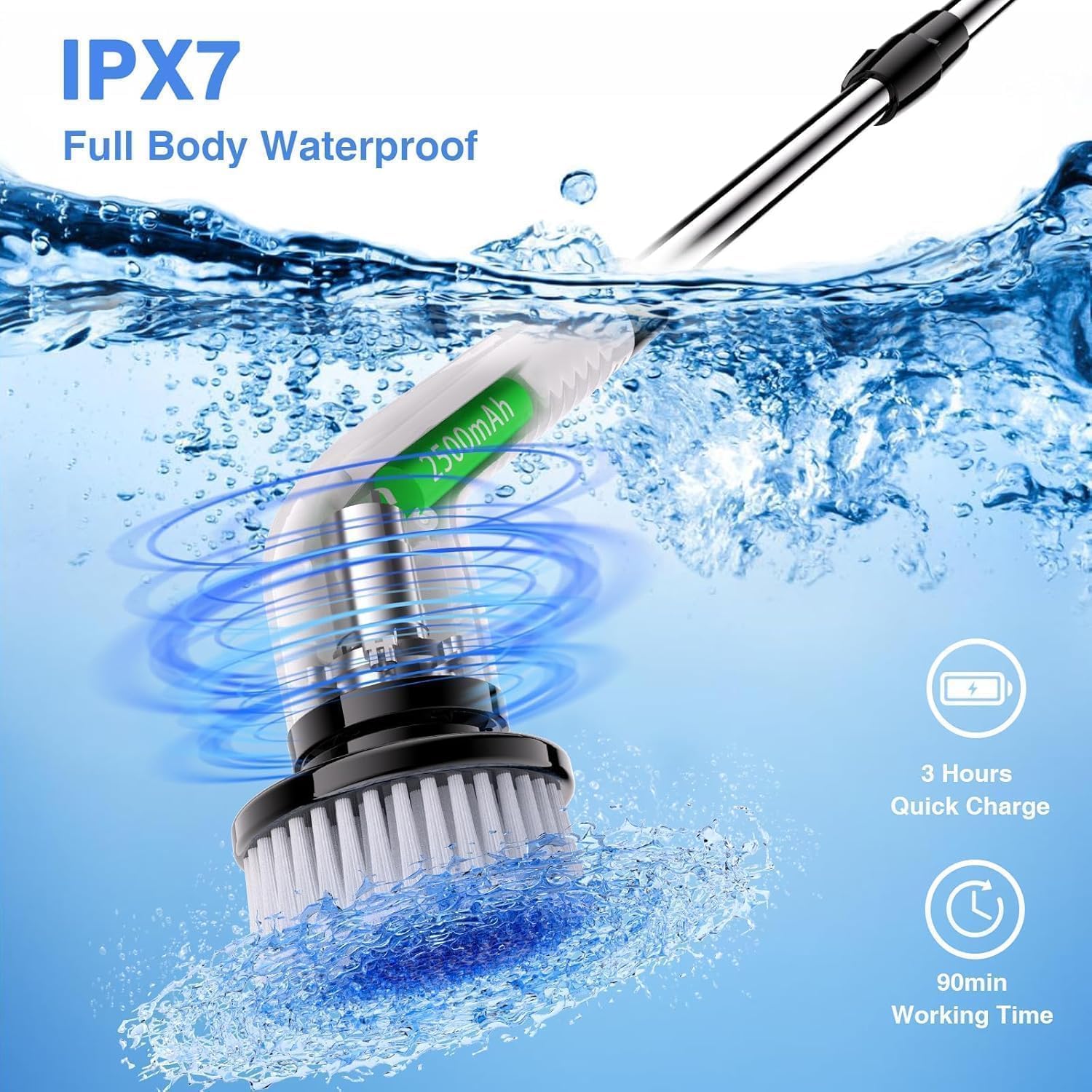 Electric Spin Scrubber,Cleaning Brush Scrubber for Home, 400RPM/Mins-9 Replaceable Brush Heads-90Mins Work Time,Adjustable Size,2 Adjustable Speeds for Bathroom Shower Bathtub Car