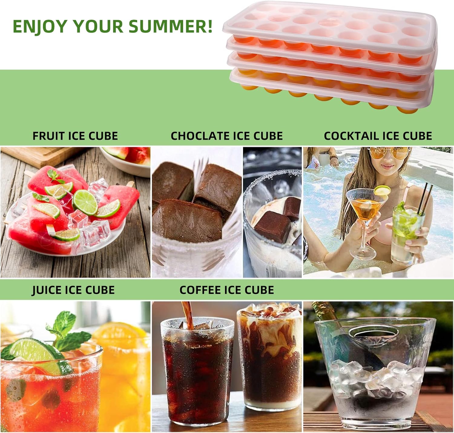OyzekX Ice Cube Trays Silicone Ice Cube Molds, Easy-Release and Flexible Ice Trays BPA Free, for Whiskey Cocktail, Stackable and Safe Ice Cube Honeycomb Small Cubes Fridge Bar Soft Tray (21 Cavity, 2pc Set)
