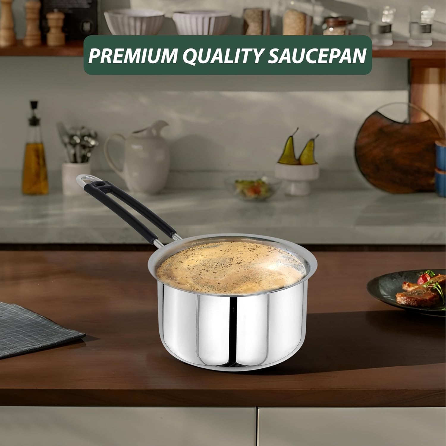 Heavy Stainless Steel Combo Milk Pan/Sauce Pan/Tea PAN/Stainless Steel Sauce Pan, Milk Pan Bhagona 3 pcs (Silver)