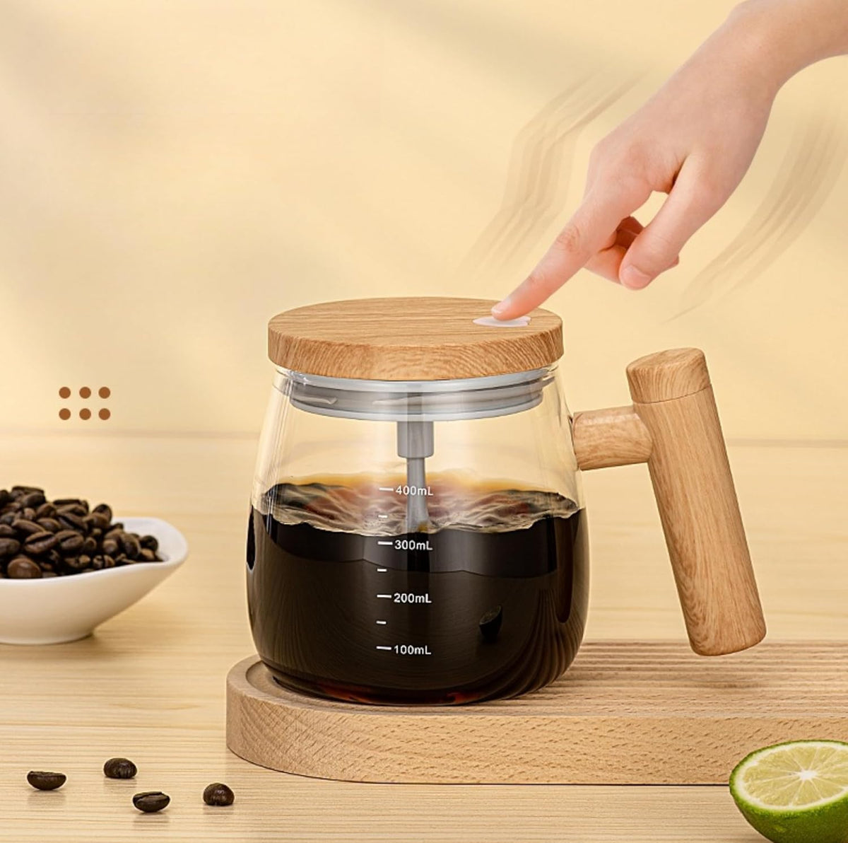 OYZEKX Electric Self-Stirring Coffee Mug Borosilicate Mixing Cup with Lid for Effortless Coffee, Milk, and Protein Powder Mixing at Home, Office, or Travel (400 ml)