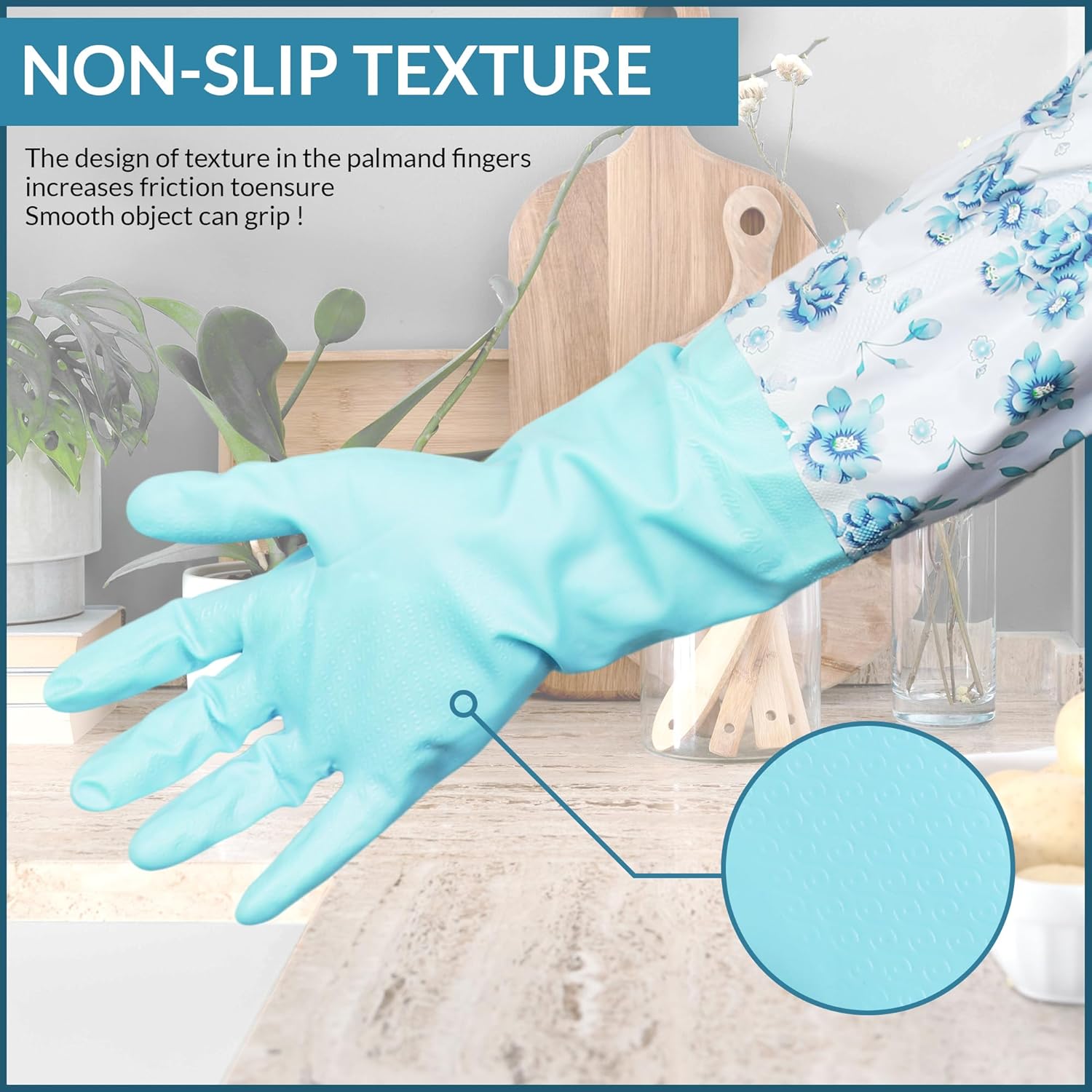 Reusable Rubber Latex Pvc Flock Lined Long Elbow Hand Gloves Safety Kitchen For Dish-Washing,Cleaning,Gardening,Laundry And Sanitation And Lab Work(Blue)(Pack of 1 Pair Blue And 1 Pair Pink)