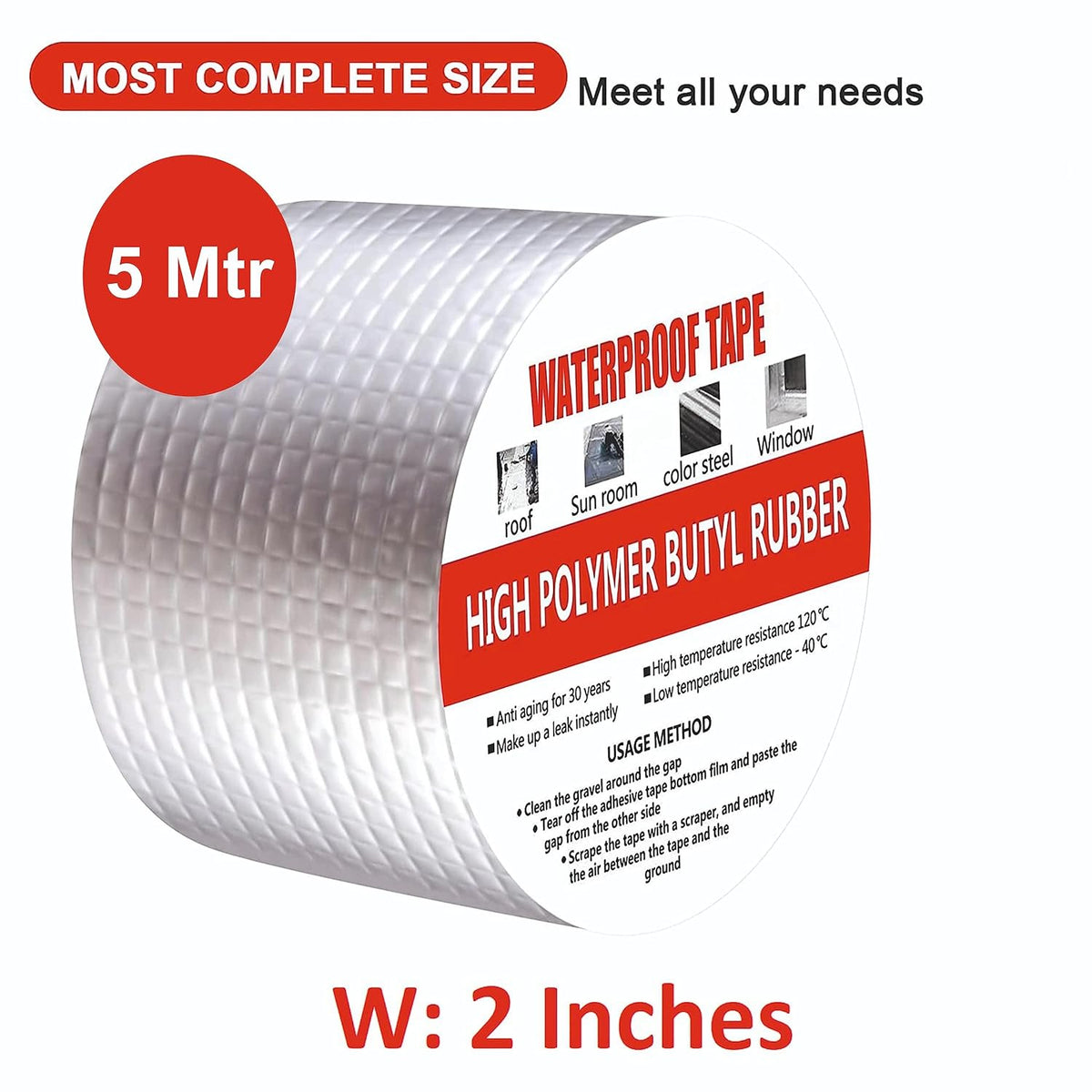 Aluminum Foil Waterproof Leakage Repair Tape for Surface Crack, Roof, Pipe Strong Adhesive Sealing Butyl Rubber Tape (2 inch, 5cm)
