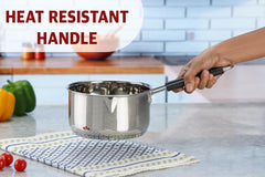 Heavy Gauge Stainless Steel Sauce Pan, Tea Pan, Milk Pan Pot Tapeli Patila Milk Boiler Induction & Gas Compatible Heat-Resistant Bakelite Handle (Silver 2 Litre)