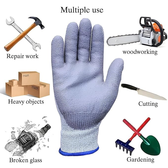 Anti Cutting Cut Resistant Hand Safety Gloves Cut-Proof Protection with Rubber Grade (5 pair)