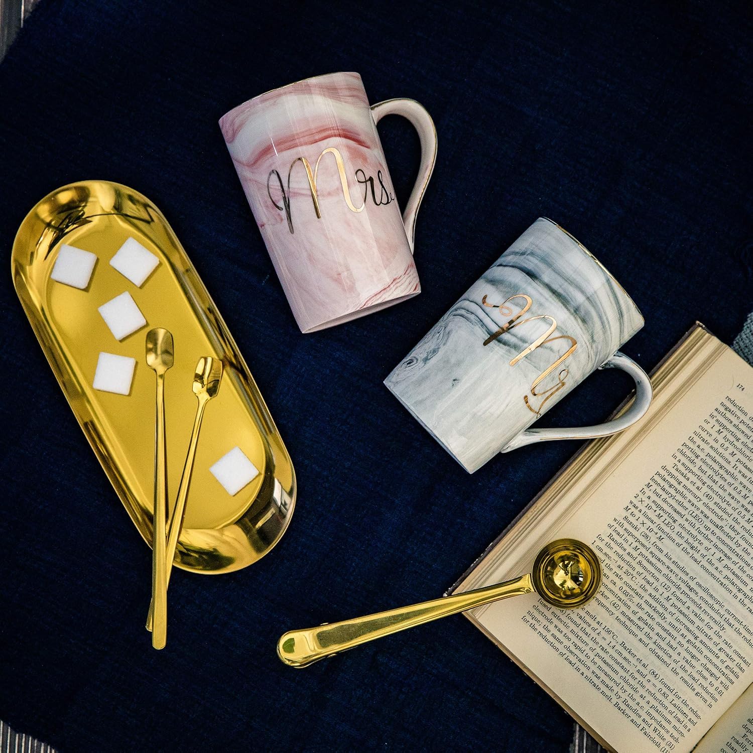Ceramic Marble Finish Coffee Mug With Lid & Spoon For Anniversary Wedding Engagement Valentine Gifts For Couple (400 ML)