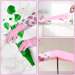 Reusable Rubber Latex Pvc Flock Lined Long Elbow Hand Gloves Safety Kitchen For Dish-Washing,Cleaning,Gardening,Laundry And Sanitation And Lab Work(Blue)(Pack of 1 Pair Blue And 1 Pair Pink)