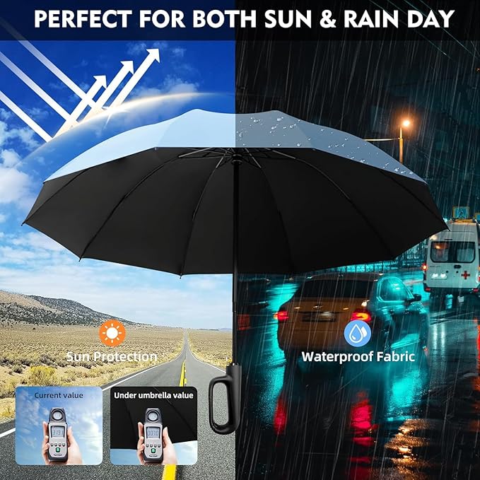 Umbrella for Men Women || Folding Umbrella With Carabiner Handle || 10 Reinforced Ribles || Windproof and Sunproof || Auto Umbrella Big Size for Men/Women/Kids (Sky)