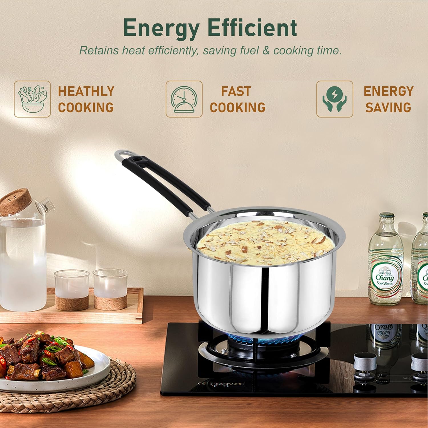 Heavy Stainless Steel Combo Milk Pan/Sauce Pan/Tea PAN/Stainless Steel Sauce Pan, Milk Pan Bhagona 3 pcs (Silver)