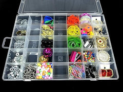 24 Grids Clear Plastic Organizer Box, BUG HULL Craft Storage Container Jewelry Box with Adjustable Dividers for Beads Art DIY Crafts Jewelry Fishing Tackle Metal Parts Accessories Screws Button