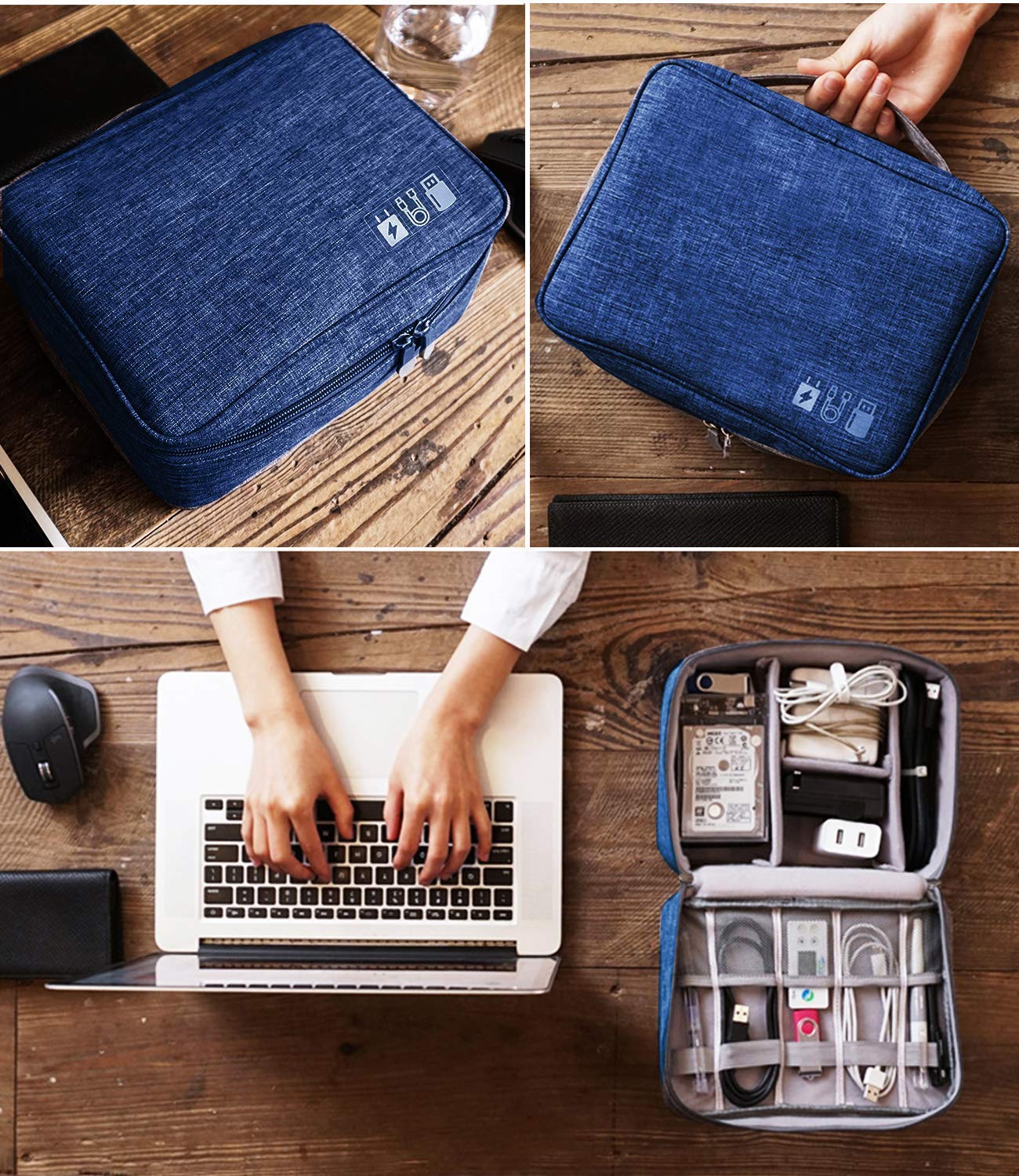 Gadget Organizer Electronics Accessories Organizer Bag, Universal Carry Travel Gadget Bag for Cables, Plug and More, Perfect Size Fits for Pad Phone Charger Hard Disk (Blue)