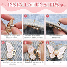 4 Sets Butterfly Jean Buttons Waist Tightener for Loose Pants, No-Sew Adjustable Waist Buckle Clips, Detachable Decorative Jean Button Pins for Women’s Jeans & Skirts