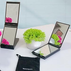 Tri-Fold Travel Makeup Mirror with 4 Panels Portable Folding Vanity Mirror for Desk Bathroom and Travel Use Adjustable Angle Lightweight Compact Grooming Mirror