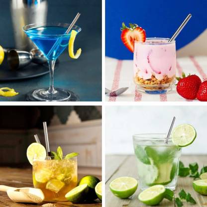 Reusable BPA-Free Metal, Thick, Long, Dishwasher Safe Stainless Steel Drinking Straws, 8.5 Inches (2 Bend and 2 Straight and 1 Cleaning Brushes) (1 Set)