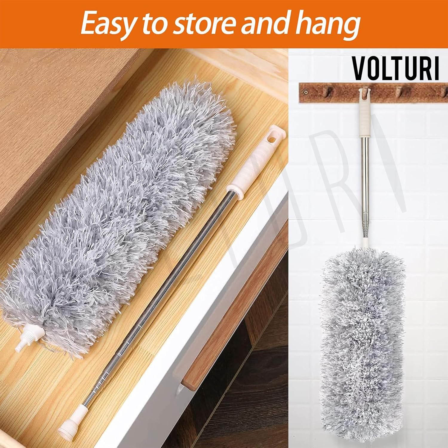 Microfiber Feather Duster Bendable & Extendable Fan Cleaning Duster with 100 inches Expandable Pole Handle Washable Duster for High Ceiling Fans,Window Blinds, Furniture