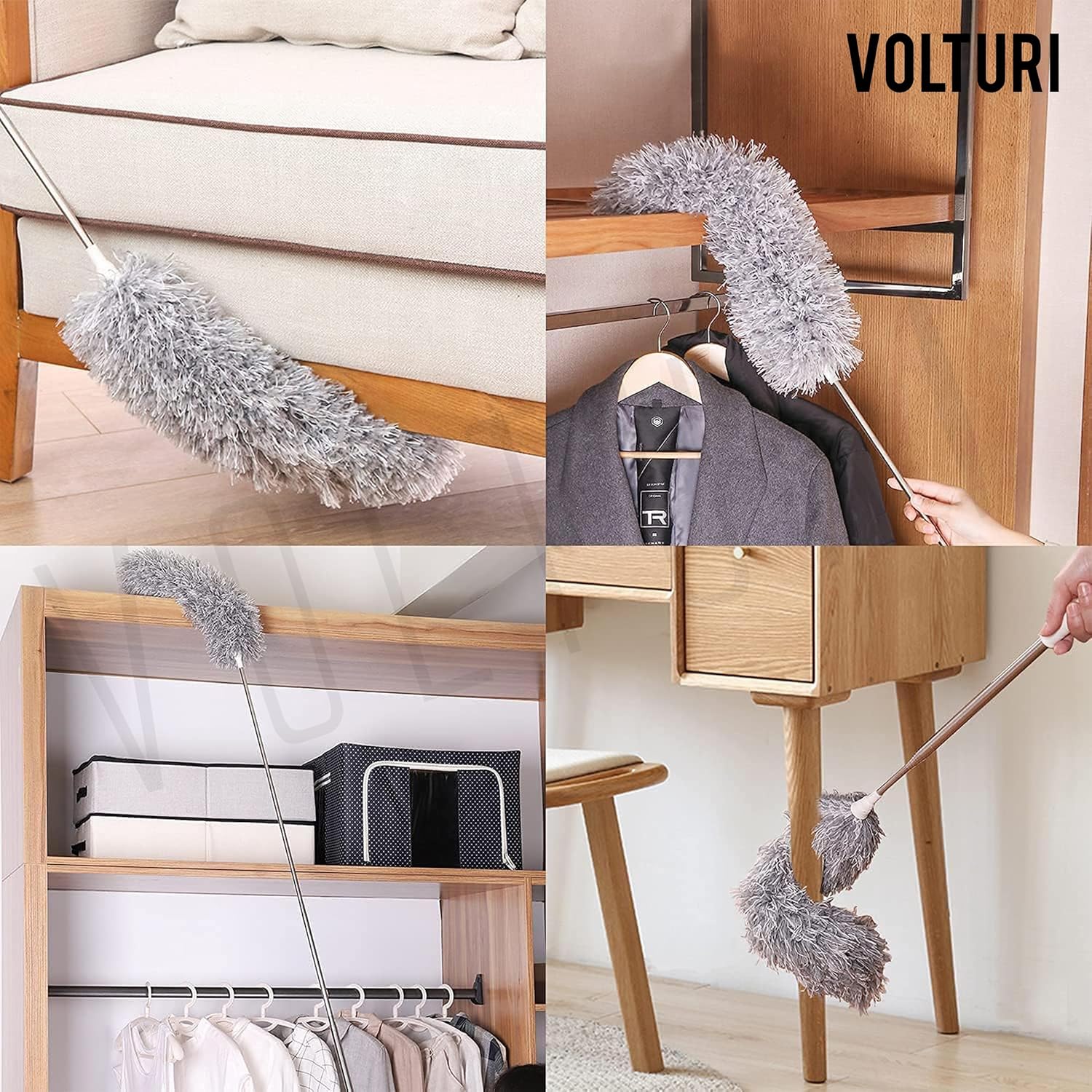 Microfiber Feather Duster Bendable & Extendable Fan Cleaning Duster with 100 inches Expandable Pole Handle Washable Duster for High Ceiling Fans,Window Blinds, Furniture