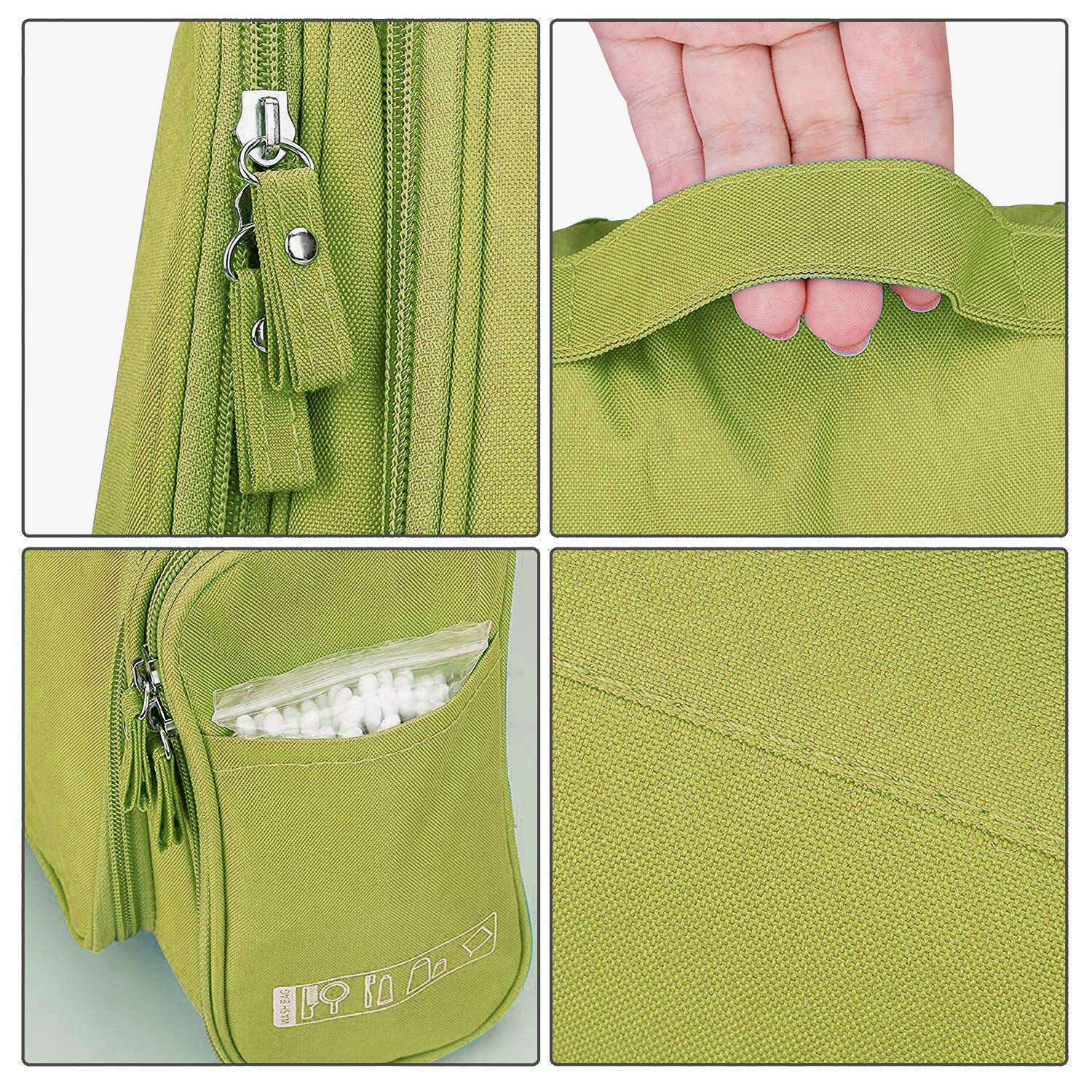 Waterproof Travel Bag Beauty Make Up Toiletry Wash Bag Zipper Cosmetic Case Multifunctional Large Makeup Cosmetic Bag with Hanging Hook (Green)