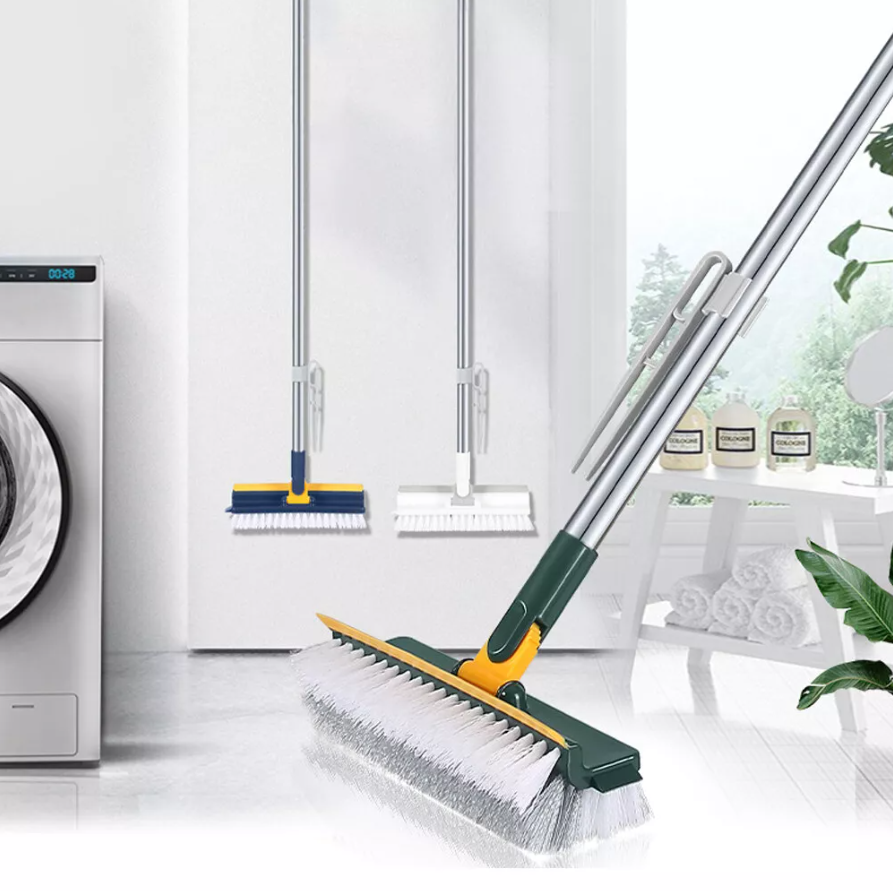 3 in 1 Multifunctional Floor Scrub Brush with Long Handle180°Rotating Stiff Bristle Scrape Brush for Cleaning Wall Corner Patio Bathroom Garage Kitchen Wall Deck Tub Tile (White)