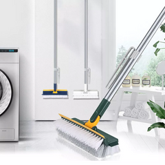 3 in 1 Multifunctional Floor Scrub Brush with Long Handle180°Rotating Stiff Bristle Scrape Brush for Cleaning Wall Corner Patio Bathroom Garage Kitchen Wall Deck Tub Tile (White)