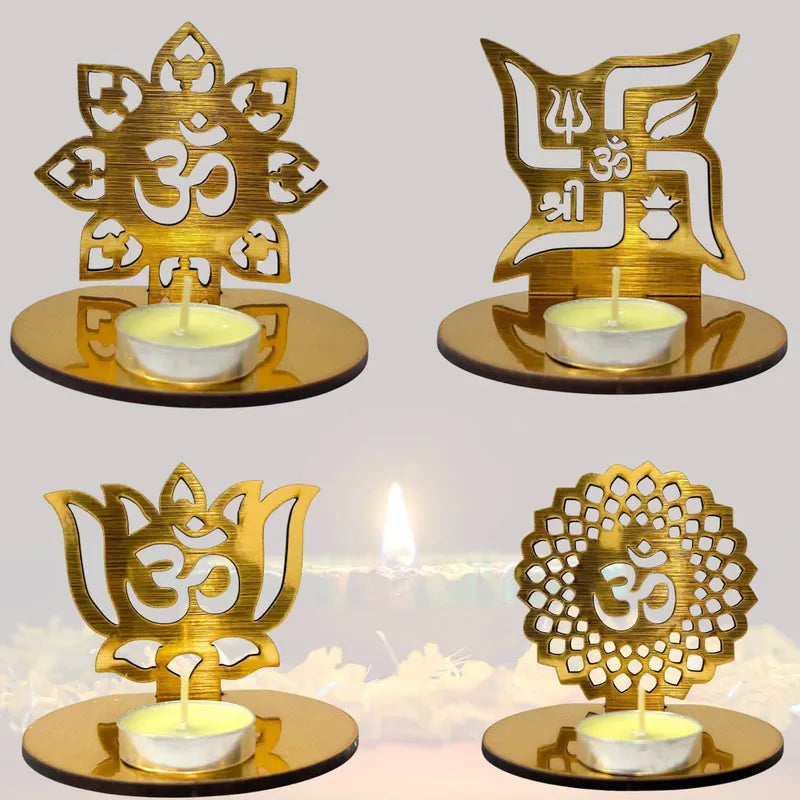 4 pieces Red and Golden MDF Wooden Om Shadow