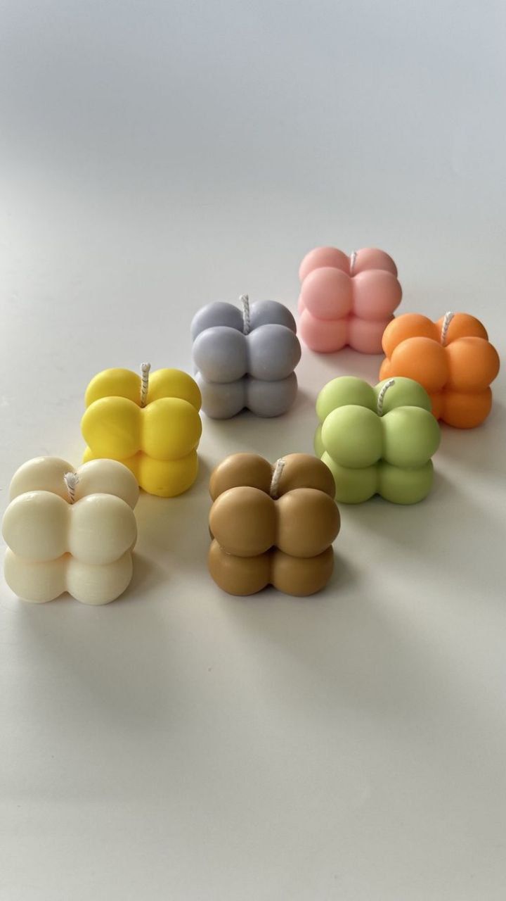 Bubble Cube Candle Premium Unscented Bubble Cube Candle Hand-Poured (2 pc)