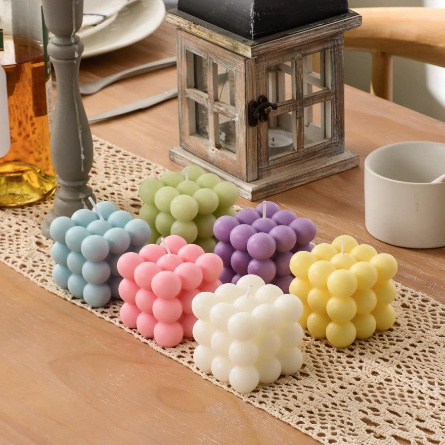 Bubble Cube Candle Premium Unscented Bubble Cube Candle Hand-Poured (2 pc)