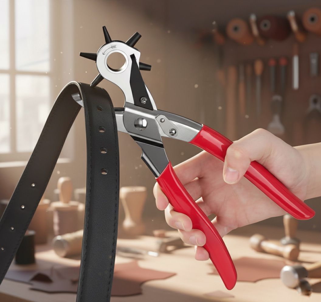 Punch Hole Pliers: Metal Hand Tool with Revolving Heavy-Duty Puncher for Leather Craft, Belts, Watch Bands, Bags, Dog Collars and Fabric (Revolving Punch)