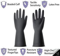 OyzekX Rubber Cleaning Gloves | Reusable Gloves for Cleaning | Chemicals & Detergents Resistant | Pack of 2 |Heavy Duty Hand Gloves|Hand Gloves for Dish Washing, Gardening & Cleaning (Black)