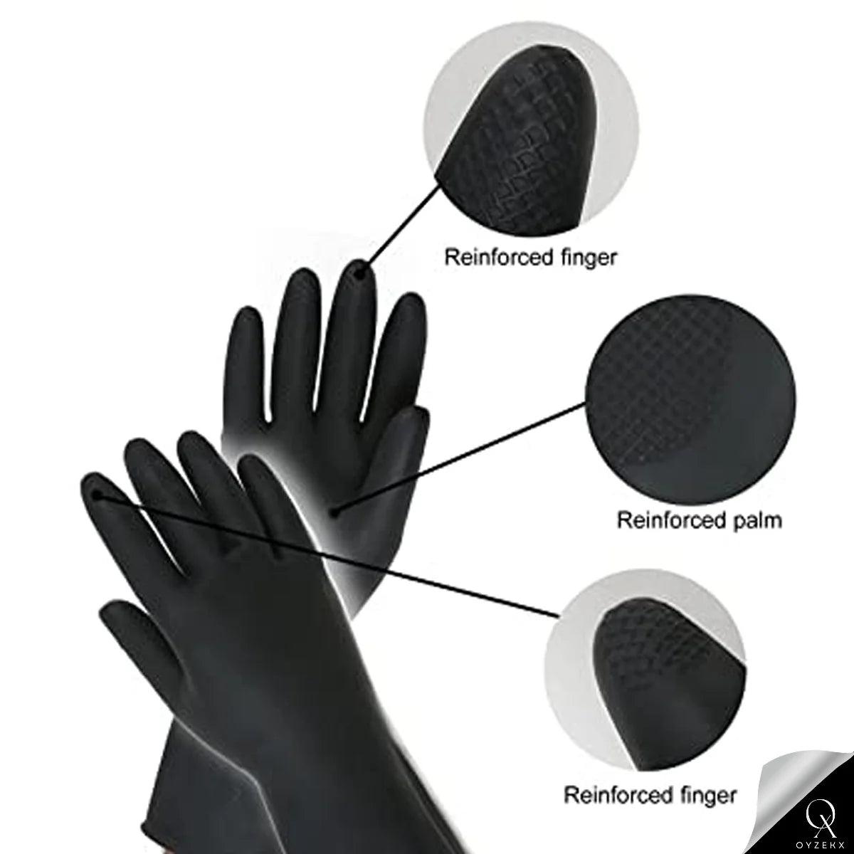 OyzekX Rubber Cleaning Gloves | Reusable Gloves for Cleaning | Chemicals & Detergents Resistant | Pack of 2 |Heavy Duty Hand Gloves|Hand Gloves for Dish Washing, Gardening & Cleaning (Black)