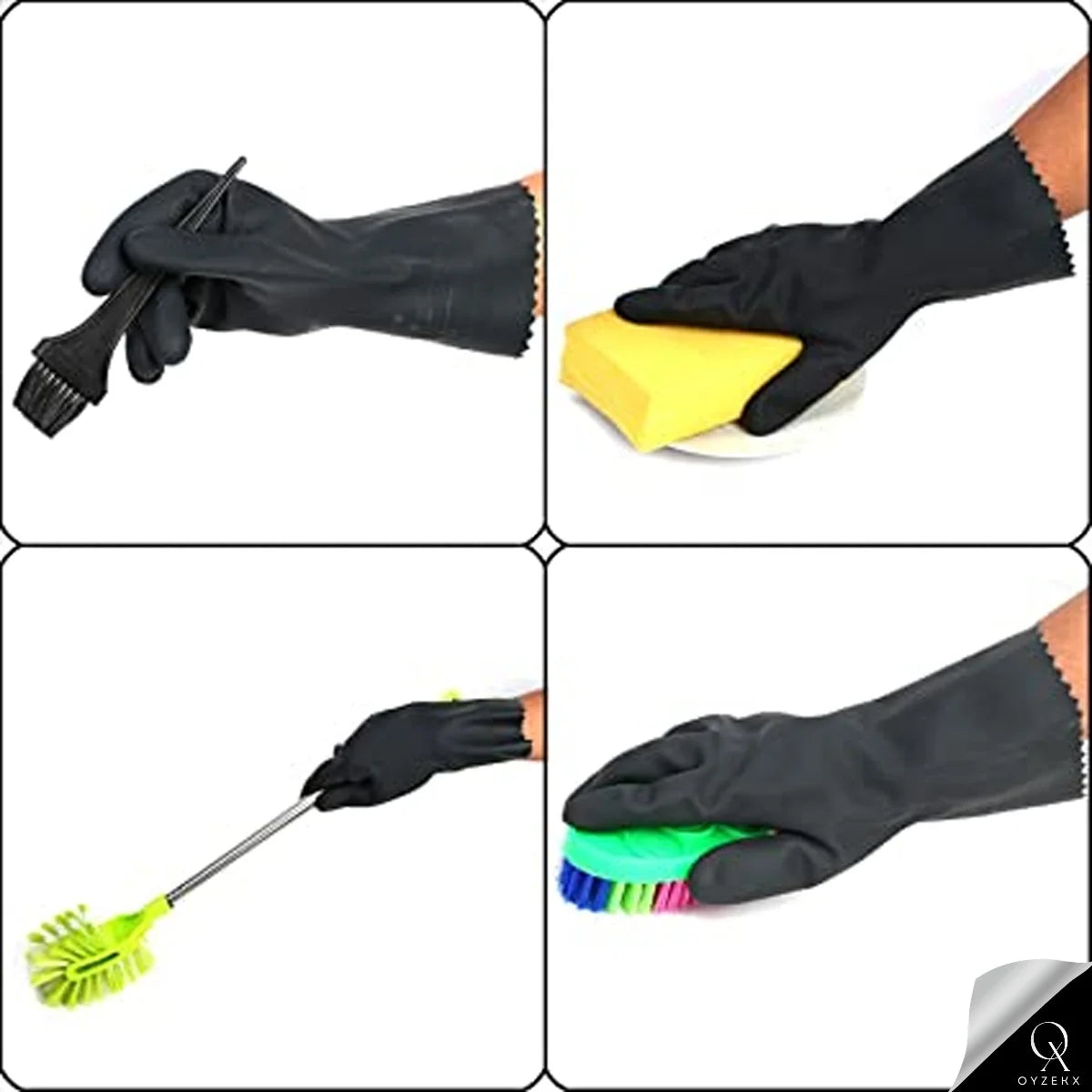 OyzekX Rubber Cleaning Gloves | Reusable Gloves for Cleaning | Chemicals & Detergents Resistant | Pack of 2 |Heavy Duty Hand Gloves|Hand Gloves for Dish Washing, Gardening & Cleaning (Black)