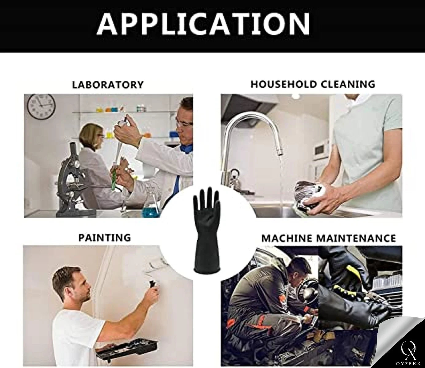 OyzekX Rubber Cleaning Gloves | Reusable Gloves for Cleaning | Chemicals & Detergents Resistant | Pack of 2 |Heavy Duty Hand Gloves|Hand Gloves for Dish Washing, Gardening & Cleaning (Black)