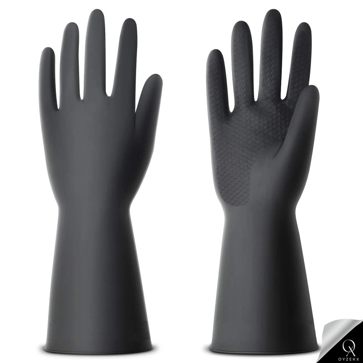 OyzekX Rubber Cleaning Gloves | Reusable Gloves for Cleaning | Chemicals & Detergents Resistant | Pack of 2 |Heavy Duty Hand Gloves|Hand Gloves for Dish Washing, Gardening & Cleaning (Black)
