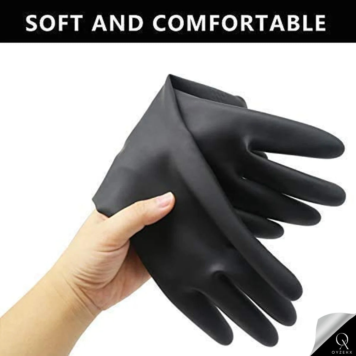 OyzekX Rubber Cleaning Gloves | Reusable Gloves for Cleaning | Chemicals & Detergents Resistant | Pack of 2 |Heavy Duty Hand Gloves|Hand Gloves for Dish Washing, Gardening & Cleaning (Black)