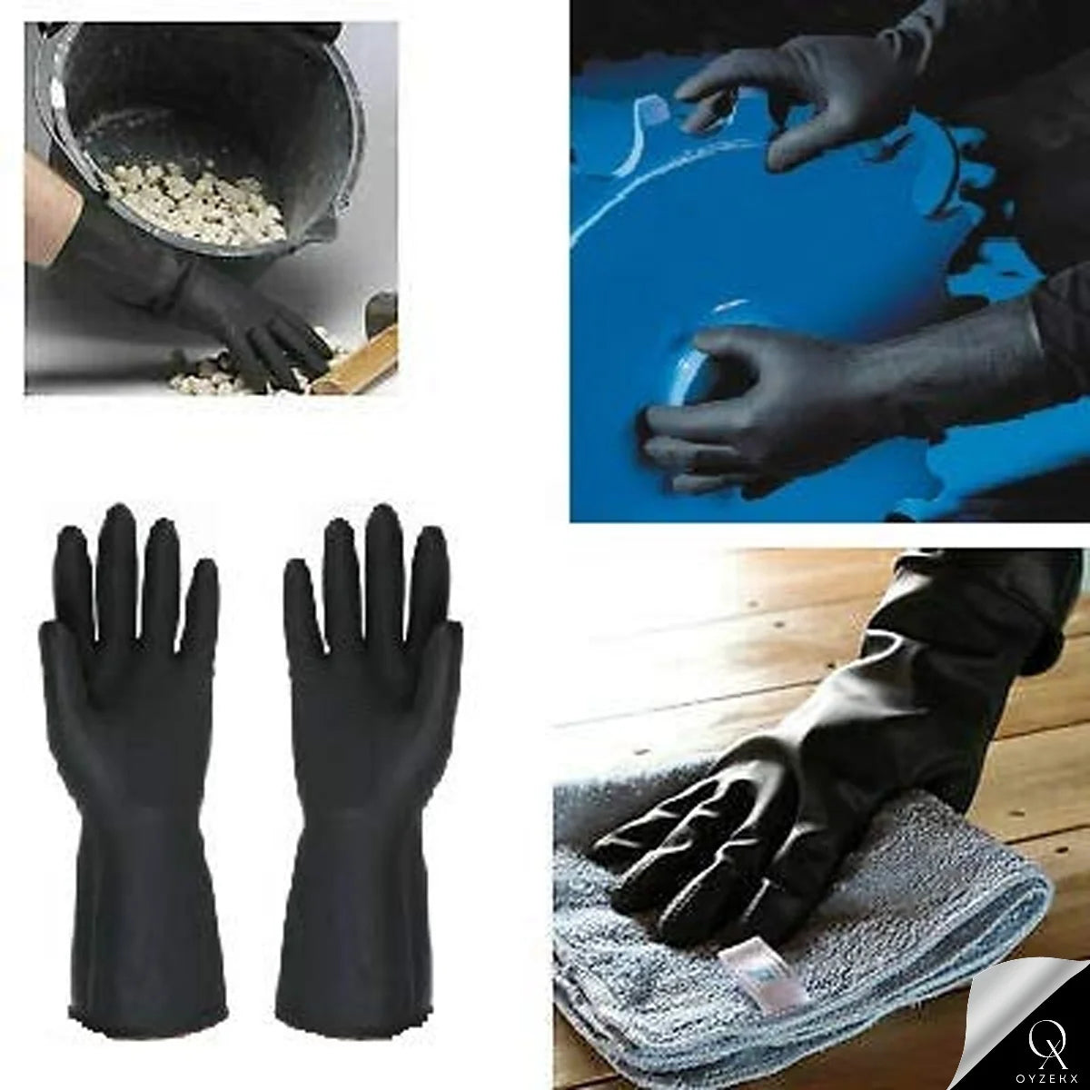 OyzekX Rubber Cleaning Gloves | Reusable Gloves for Cleaning | Chemicals & Detergents Resistant | Pack of 2 |Heavy Duty Hand Gloves|Hand Gloves for Dish Washing, Gardening & Cleaning (Black)
