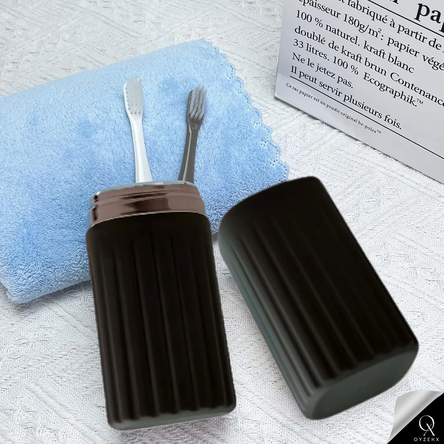 OyzekX Square Travel Toothbrush Holder, Portable Plastic Toothpaste Holder Box Cover with Lid,Travelling Toothbrush Storage Holder Bar for Bathroom Outdoor (Black)