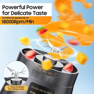 Powerful motor with six sharp 3D stainless steel blades, double click to start