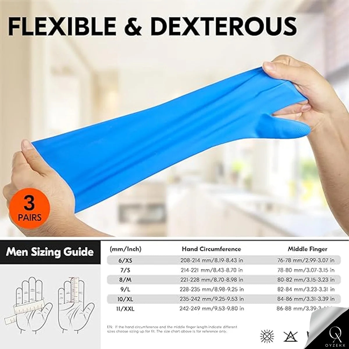 OyzekX Hand Gloves - Rubber gloves for cleaning - Gloves for Washing - Gardening Gloves - Dish Washing Gloves - Kitchen Gloves for Industrial Car Bathroom with 2 pcs cleaning rags (Free) (Blue)
