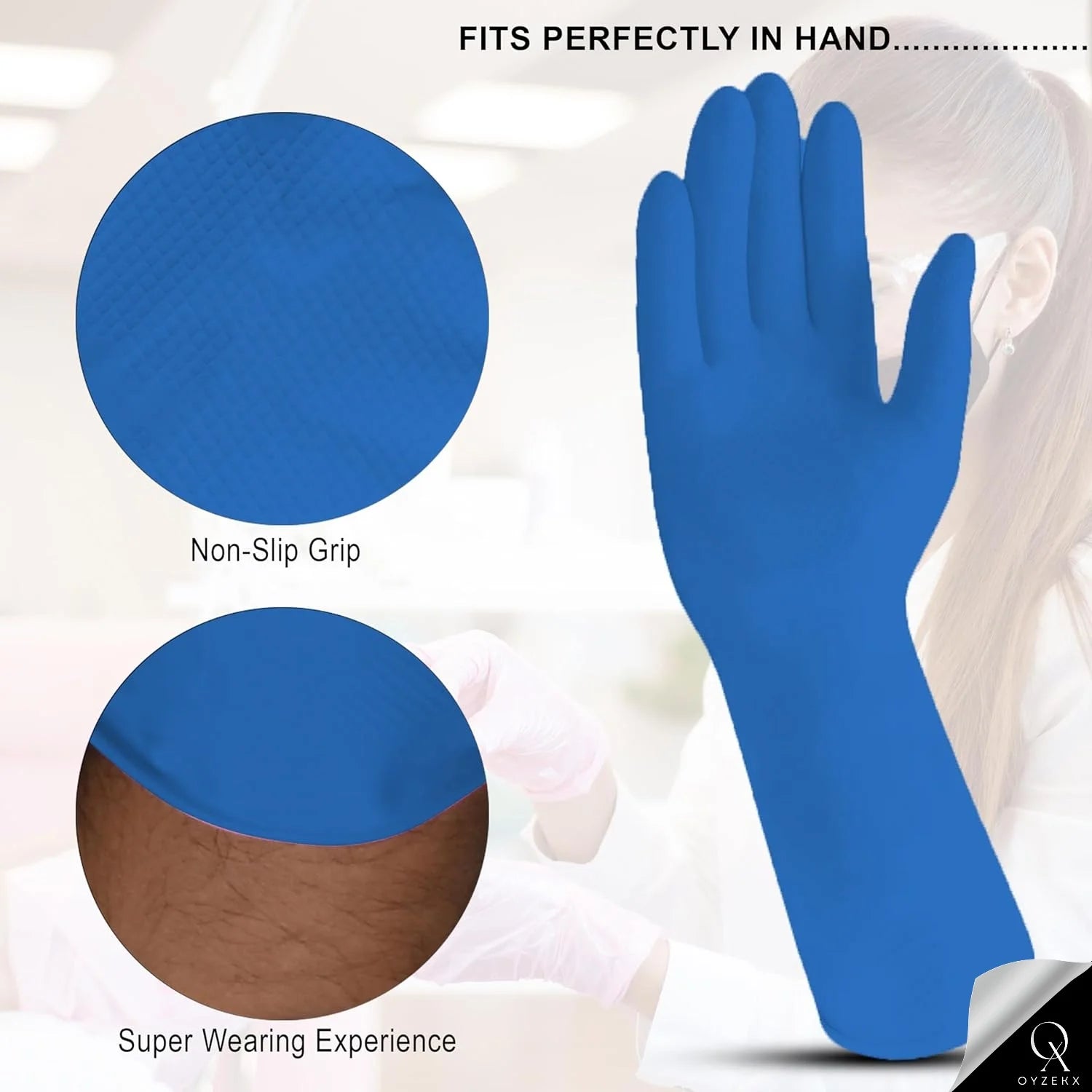 OyzekX Hand Gloves - Rubber gloves for cleaning - Gloves for Washing - Gardening Gloves - Dish Washing Gloves - Kitchen Gloves for Industrial Car Bathroom with 2 pcs cleaning rags (Free) (Blue)