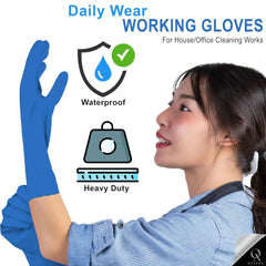 OyzekX Hand Gloves - Rubber gloves for cleaning - Gloves for Washing - Gardening Gloves - Dish Washing Gloves - Kitchen Gloves for Industrial Car Bathroom with 2 pcs cleaning rags (Free) (Blue)