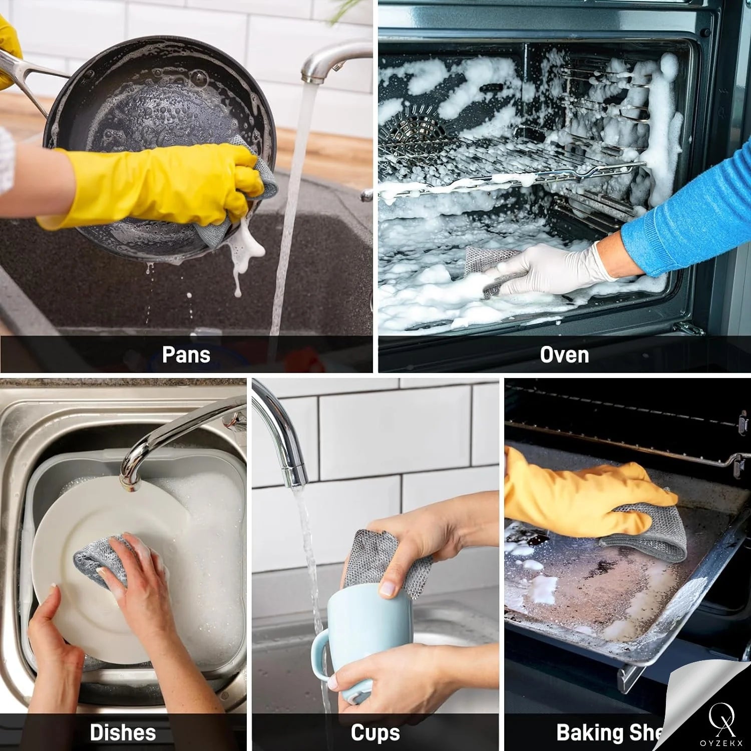 OyzekX Hand Gloves - Rubber gloves for cleaning - Gloves for Washing - Gardening Gloves - Dish Washing Gloves - Kitchen Gloves for Industrial Car Bathroom with 2 pcs cleaning rags (Free) (Blue)