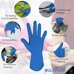 OyzekX Hand Gloves - Rubber gloves for cleaning - Gloves for Washing - Gardening Gloves - Dish Washing Gloves - Kitchen Gloves for Industrial Car Bathroom with 2 pcs cleaning rags (Free) (Blue)