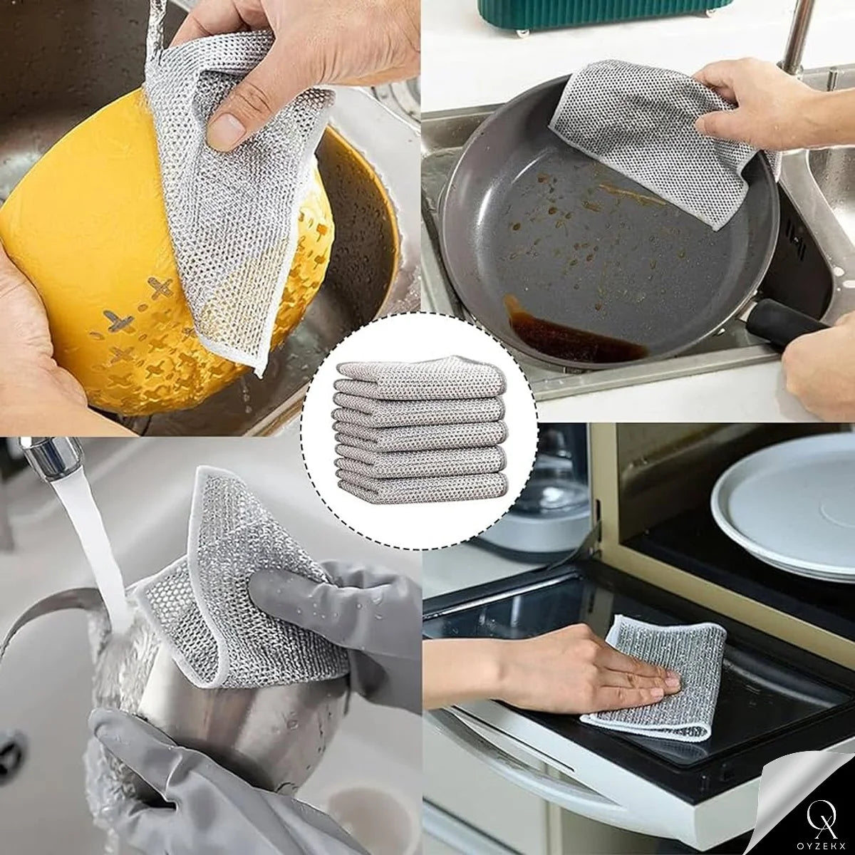 OyzekX Hand Gloves - Rubber gloves for cleaning - Gloves for Washing - Gardening Gloves - Dish Washing Gloves - Kitchen Gloves for Industrial Car Bathroom with 2 pcs cleaning rags (Free) (Blue)