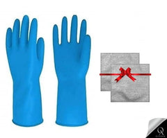 OyzekX Hand Gloves - Rubber gloves for cleaning - Gloves for Washing - Gardening Gloves - Dish Washing Gloves - Kitchen Gloves for Industrial Car Bathroom with 2 pcs cleaning rags (Free) (Blue)