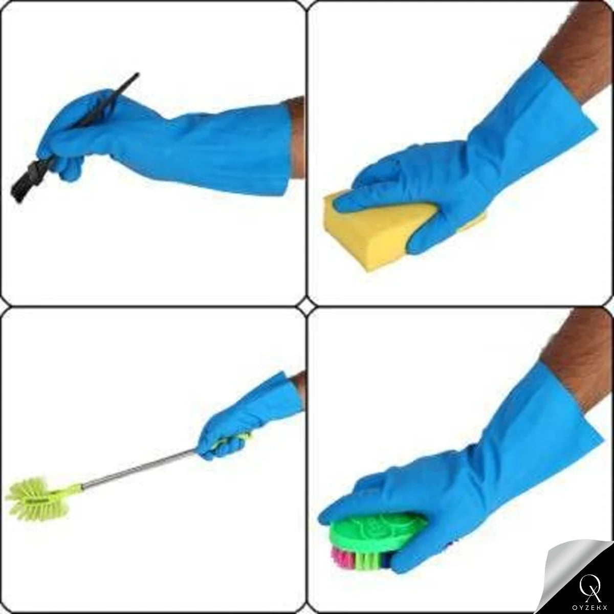 OyzekX Hand Gloves - Rubber gloves for cleaning - Gloves for Washing - Gardening Gloves - Dish Washing Gloves - Kitchen Gloves for Industrial Car Bathroom with 2 pcs cleaning rags (Free) (Blue)