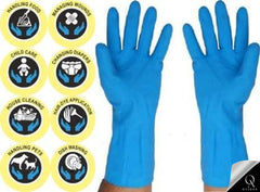 OyzekX Hand Gloves - Rubber gloves for cleaning - Gloves for Washing - Gardening Gloves - Dish Washing Gloves - Kitchen Gloves for Industrial Car Bathroom with 2 pcs cleaning rags (Free) (Blue)