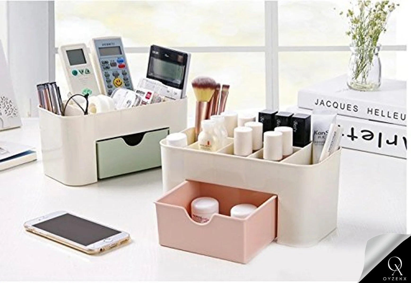 OyzekX Cosmetic Jewelry Organizer Office Storage Drawer Desk Makeup Case Plastic Makeup Brush Box Lipstick Remote Control Holder
